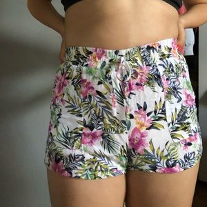 small tropical print string shorts